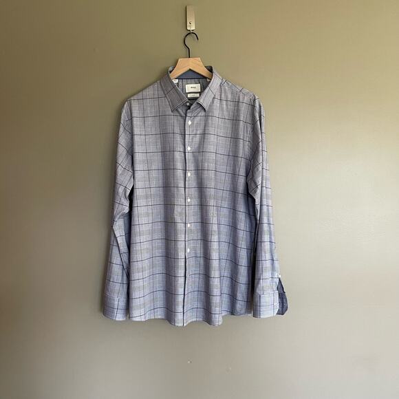 BRAX Derek Modern Fit Plaid Button Up Shirt In Navy Size XL Hi Flex Houndstooth - Picture 2 of 16